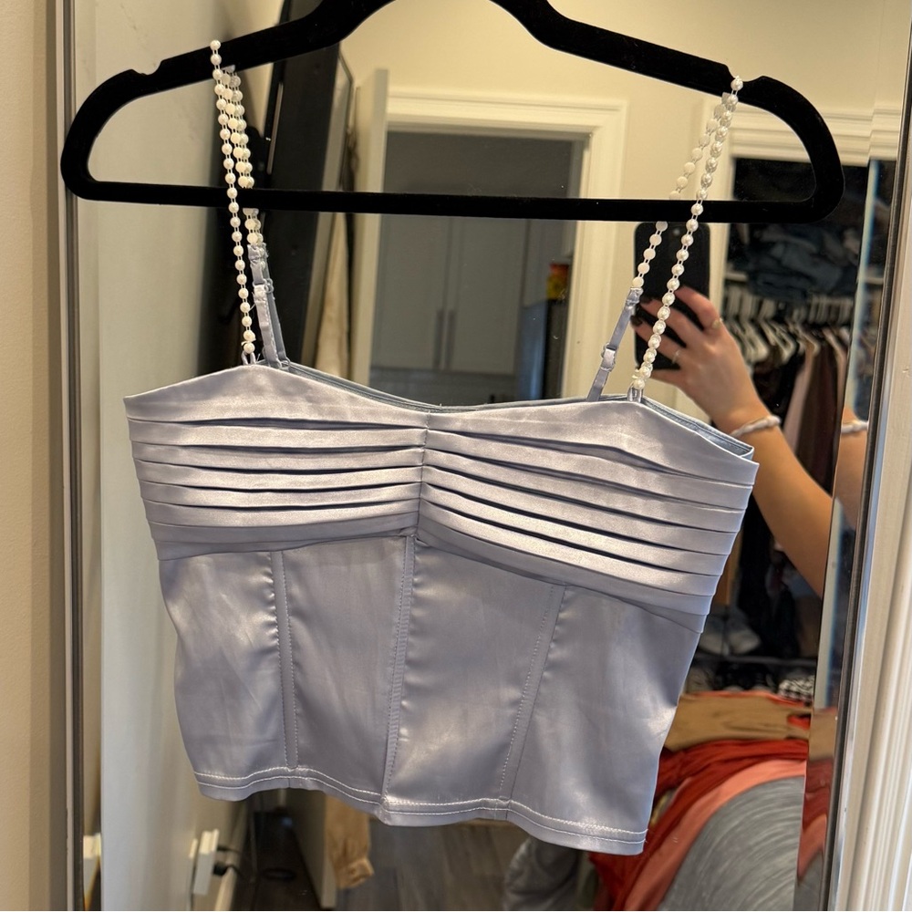 Elegant Pearl-Strap Pleated Top